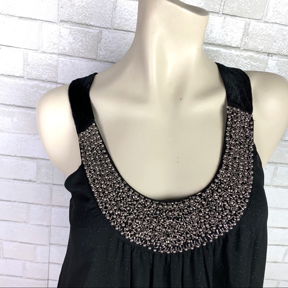 Miss ME Beaded Neckline Chiffon Lace Back Dress - Picture 4 of 13